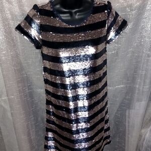 NWT GAP KIDS NAVY/GOLD SEQUIN FIT AND FLARE DRESS